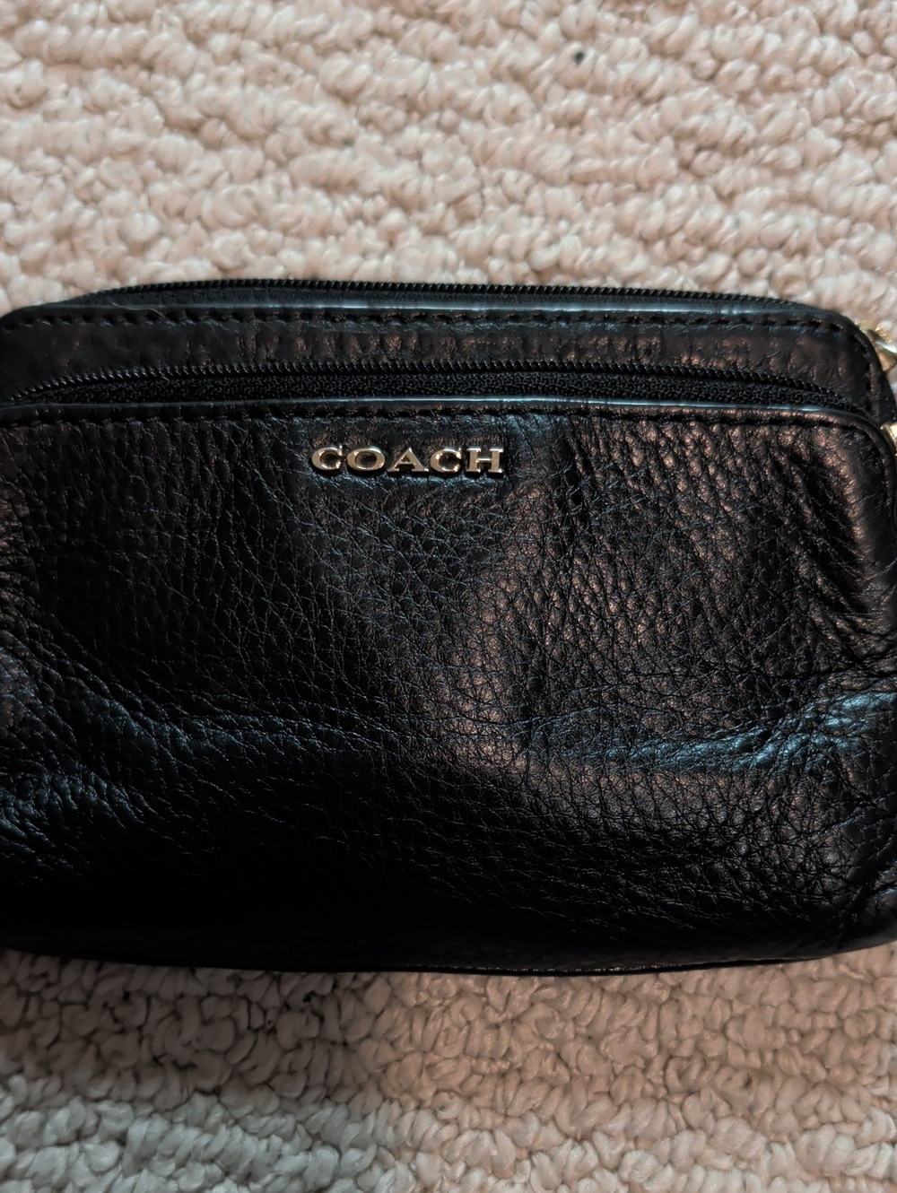 COACH Black Pebbled Leather Double Zip Wristlet - Picture 6 of 10